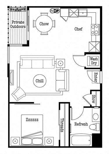 1x1 Open B  Floor Plan at Six Oaks, Bothell, 98011